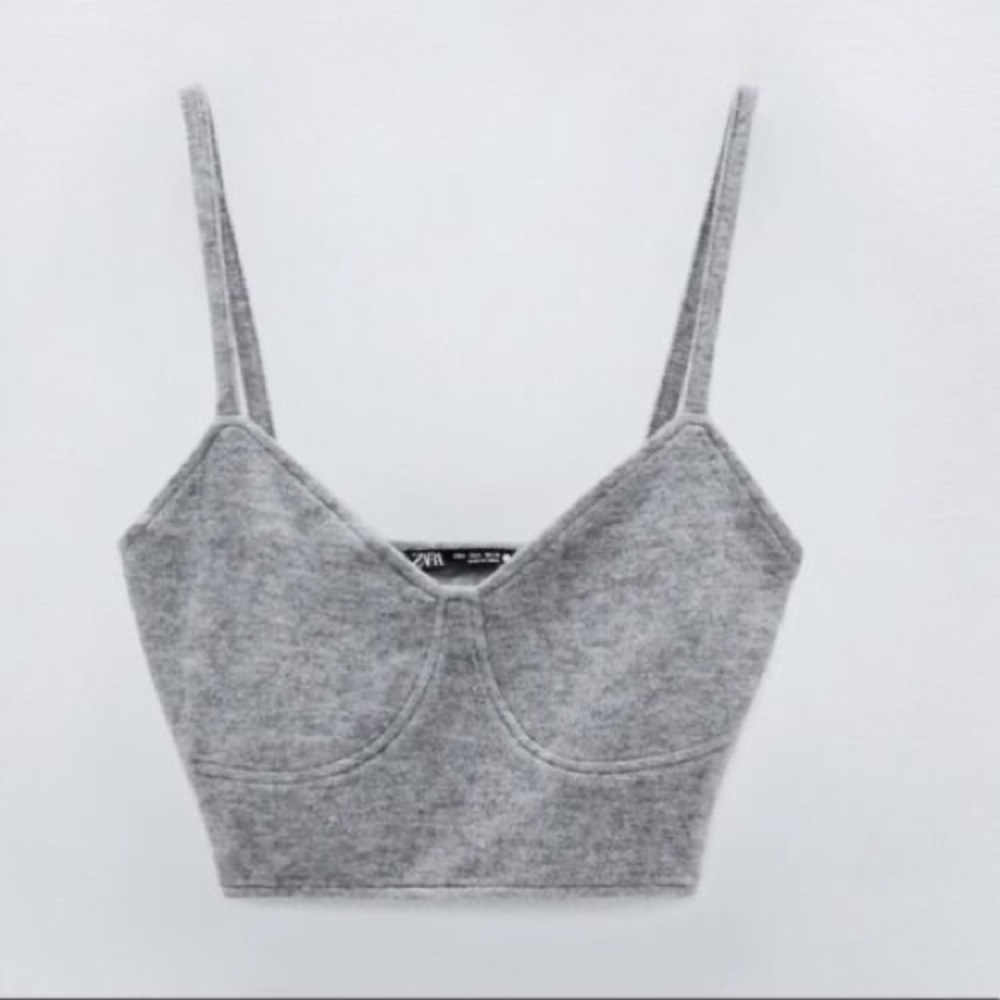 ZARA CROPPED TOP GRAY BRA TOP LARGE BRAND NEW WITH Tags